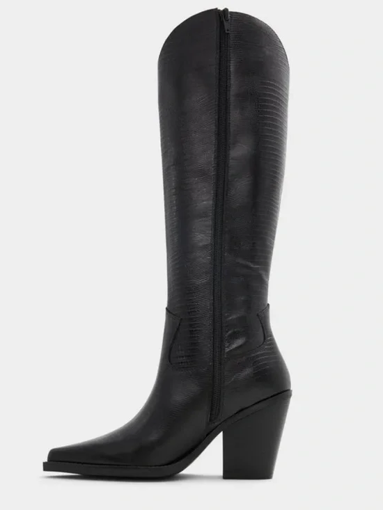 Aldo Women's Black Textured Knee-High Heeled Boot - Picture 3 of 11